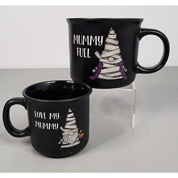 Cobwebs & Cauldrons Halloween Mummy Fuel Set Of 2 MUG Mother and child Lot Black - Picture 2 of 9